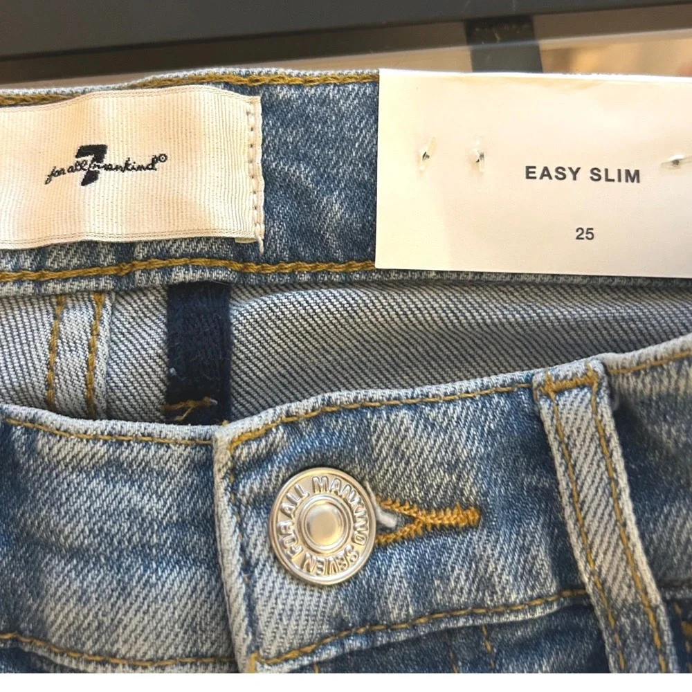 New W/Tag 7 For All Mankind Jeans Womens Size 25 Distressed Blue Denim MRSP $228